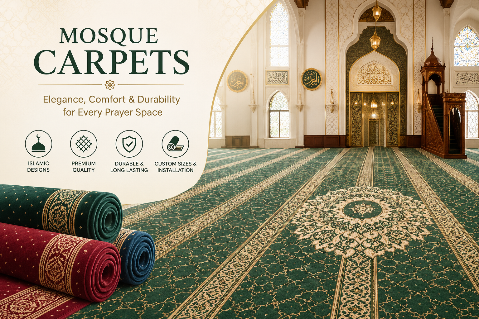 Mosque interior with custom prayer carpet
