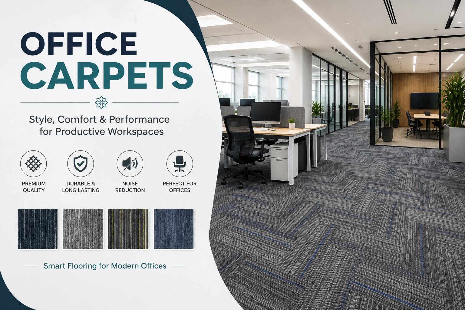 Modern office interior with commercial carpet flooring