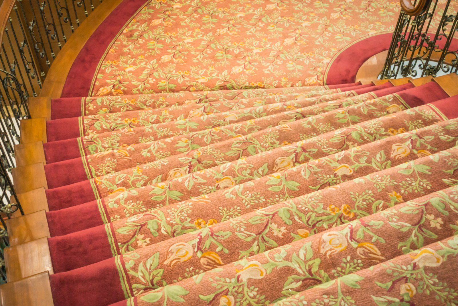 Close up of Staircase covered with carpet