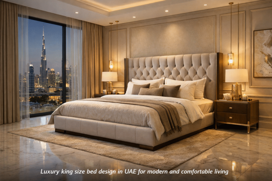 Luxury king size bed design in UAE for modern and comfortable living